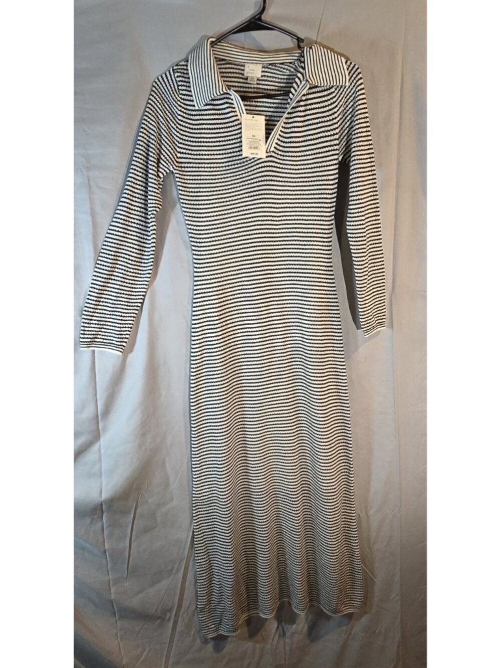 Size XS A New Day Black Cream Striped Maxi Sweater Dress Polo NWT